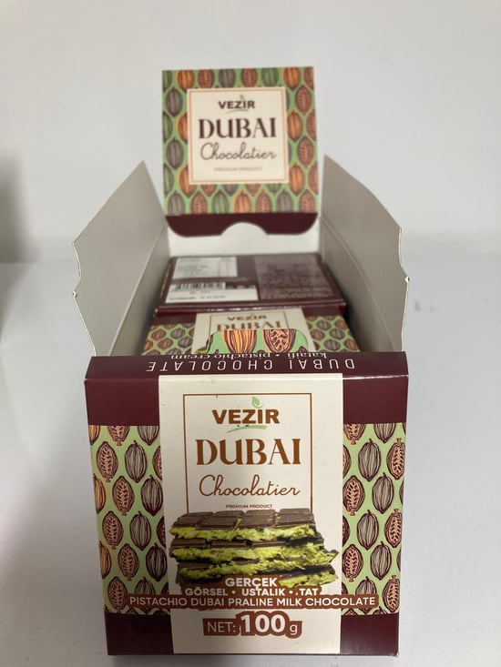Vezir Antep Fıstığı ve Kadayıf Dolgulu Sütlü Dubai Çikolatası 100 Gr