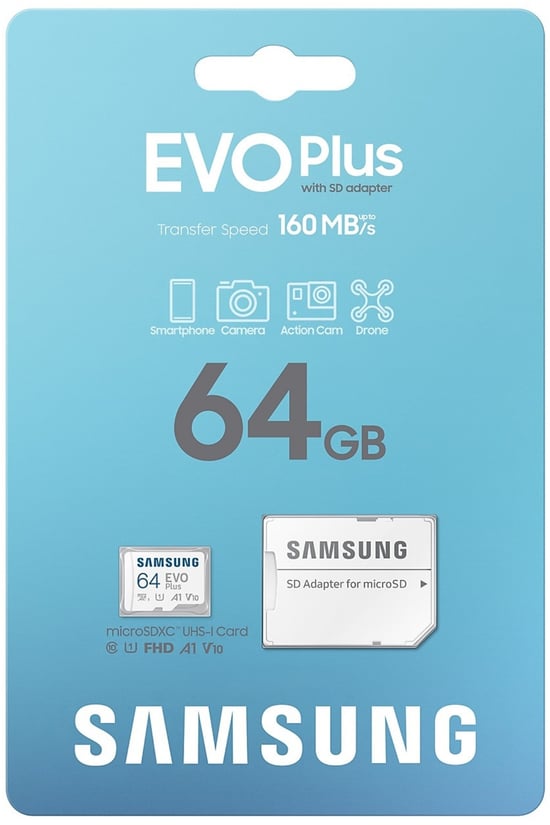 Samsung Evo Plus 64 Gb Micro Sd Mb-mc64sa Class 10 Uhs-i U1 A1 V10 Microsd + Sd Adaptör 64gb Hafıza Kartı
