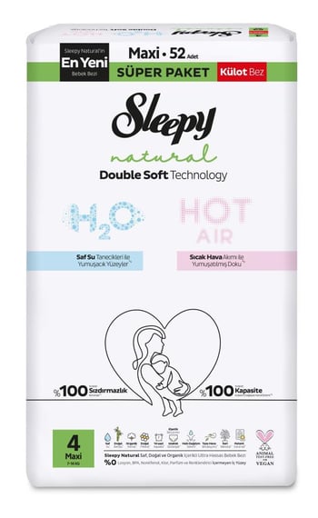 Sleepy Natural Double Soft Külot Bez 4 Numara Maxi 52'li Bebek Bezi