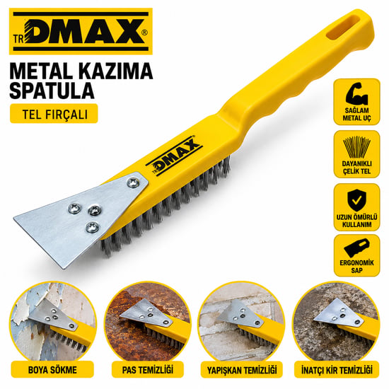 Dmax-4802 ( 2in1 ) Çelik Tel Fırça & Metal Kazıma Spatula ( 270mm )