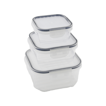 Quick Qlux L-00860-2 (3pcs= 400-800-1400ml) Sızdırmaz Saklama Kabı Set (şeffaf Pls.kap) (kilitli & Contalı & Buğulu Pls.kapak)