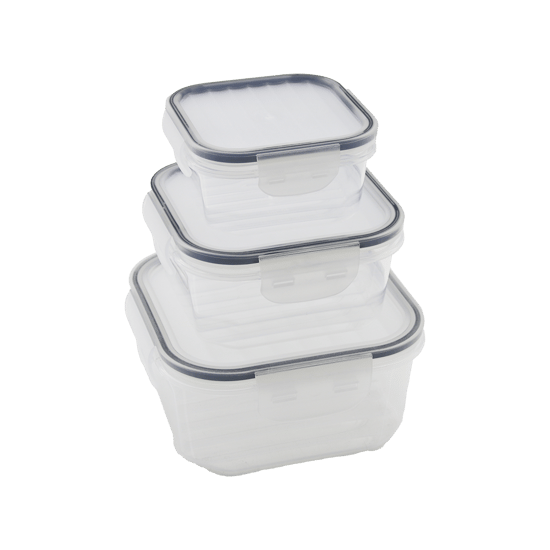 Quick Qlux L-00860-2 (3pcs= 400-800-1400ml) Sızdırmaz Saklama Kabı Set (şeffaf Pls.kap) (kilitli & Contalı & Buğulu Pls.kapak)