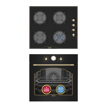 Simfer 8 Fonksiyon Retro Siyah Multi Turbo 2'li Ankastre Set (fırın + Ocak)