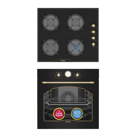 Simfer 8 Fonksiyon Retro Siyah Multi Turbo 2'li Ankastre Set (fırın + Ocak)