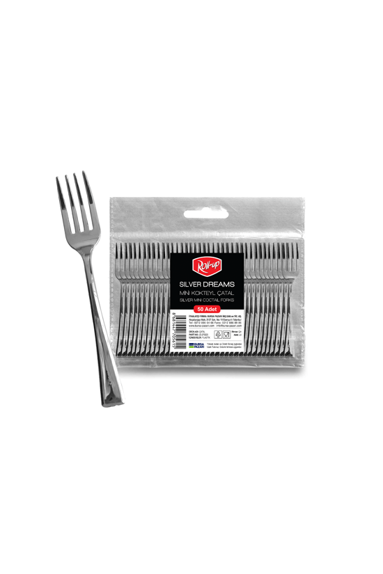 Roll-up Metal Görünümlü Mini Kokteyl Çatalı 9,5cm 50li