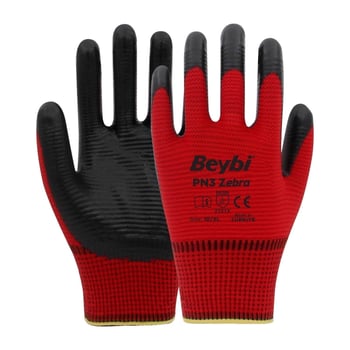 Pn3 Zebra Kırmızı Polyester Örme Nitril Iş Eldiveni 10 Beden