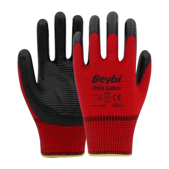 Pn3 Zebra Kırmızı Polyester Örme Nitril Iş Eldiveni 10 Beden