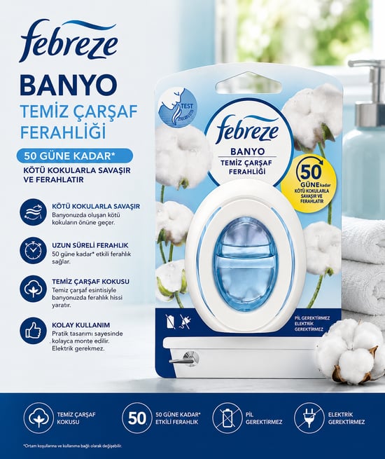 Febreze Hava Ferahlatıcı Banyo Oda Kokusu Temiz Çarşaf Ferahlığı