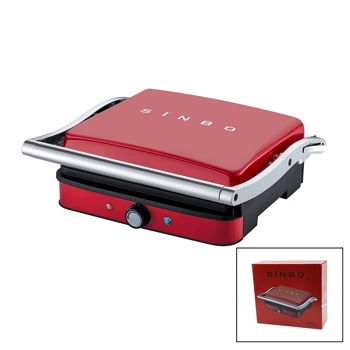 Sinbo Ssm-2571 ( Kırmızı ) Izgara ve Tost Makinesi ( Ayarlanabilir Isı ) ( 180° Açılabilir Üst Gövde )