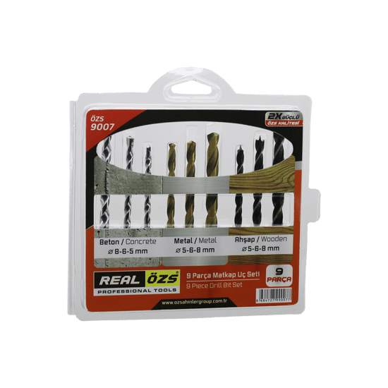 Real Özs-9007 ( 9pcs ) Matkap Ucu Seti ( Beton & Metal & Ahşap & 5-6-8mm )