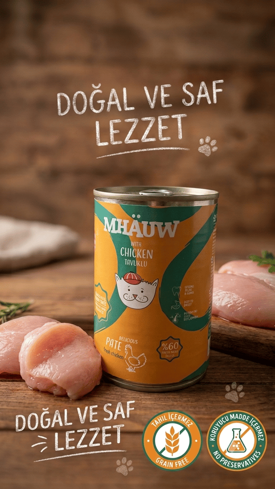 Mhauw Tavuklu %60 Gerçek Et Kedi Konserve Maması 400g Tahıl ve Koruyucu İçermez