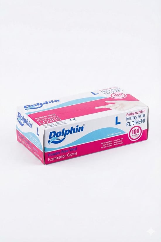 Dolphin Vinil Şeffaf Pudrasız Eldiven 100'lü Paket Large