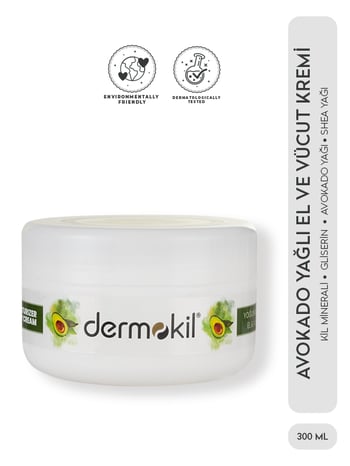 Dermokil El, Yüz ve Vücut Bakım Kremi 300 Ml Doğal Avokado Yağı & Kil Nemlendirici
