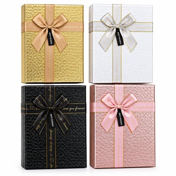 İ12-086 (3pcs) (d.dörtgen) (parlak Mix Renkli & Kabartma Desen) Karton Hediye Kutusu (kurdelalı) (22.5x15.5-20.5x13.5-18.5x11.5cm)
