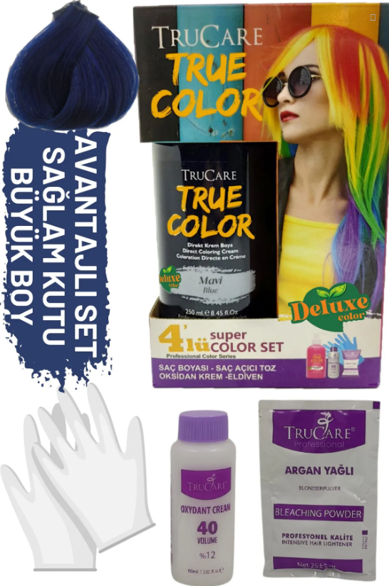 Trucare Truecolor Mavi Saç Boyası Seti Saç Açıcı ve Eldivenli