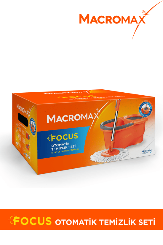 Macromax Focus Otomatik Temizlik Seti Pedalsız Döner Sıkmalı 360 Başlıklı Mikrofiber Paspas