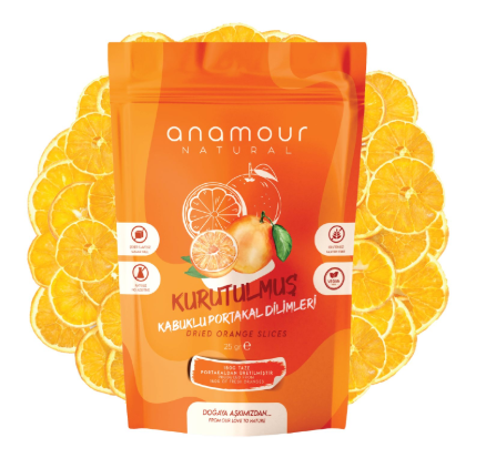 Anamour Natural Kabuklu Portakal Kurusu - Cips Portakal (Şekersiz) - Kuru Meyve Kıtırı 25 Gram