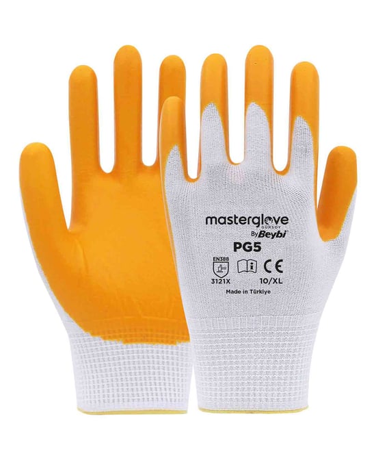 Master Glove PG5 Sarı Polyester Örme Nitril İş Eldiveni 10 Beden