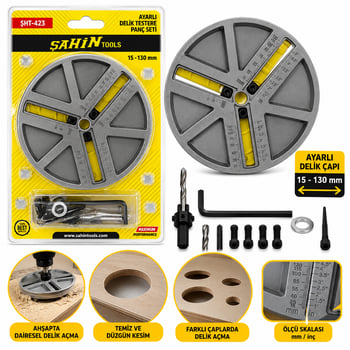 Şahin Tools Şht-423 ( Hassas Dengeleme & Darbe Dayanlıklı ) Ayarlı Delik Testere Panç Set ( 45-130mm )