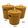 İ22-407 ( 3 Boy ) ( Yuvarlak ) ( Metal İskelet ) Pls.hasır Organizer Sepet ( Kapaklı ) ( 22x25x28cm )