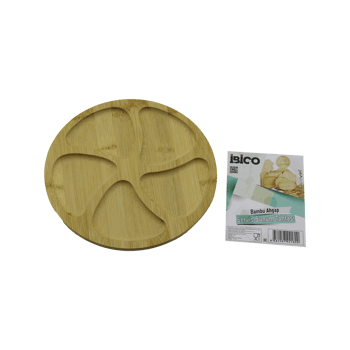 İ22-180 ( Yuvarlak ) ( 5 Bölmeli ) Ahşap Bambu Servis Sunum Tepsi & Tahtası ( 20 X 1.4cm )