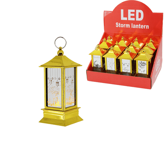Led Storm Lantern Krd-7939 ( Kare Kubbe ) ( Pilli ) Ramazan Led Işık Gold