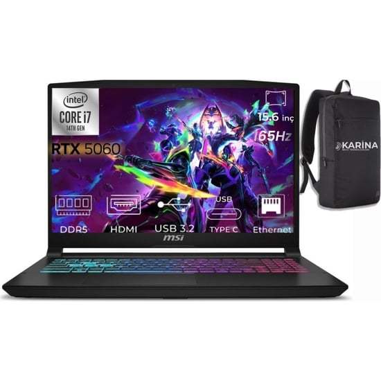 MSI Msı Katana 15 Hx I7-14650HX B14WFK-817XTR-K45 64GB 2tb RTX5060 8gb W11PRO 15.6" Qhd 165Hz Gaming