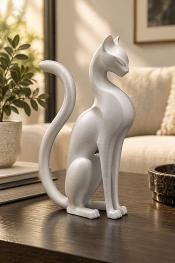 Kedi Anıtı Figürlü Dekoratif Biblo Gümüş