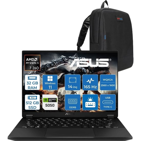 Asus Tuf Gaming A14 FA401UH Amd Aı Ryzen 7 260 32GB Ddr5 512GB SSD 8GB/RTX5050 115W 14-Inch, 165Hz 2