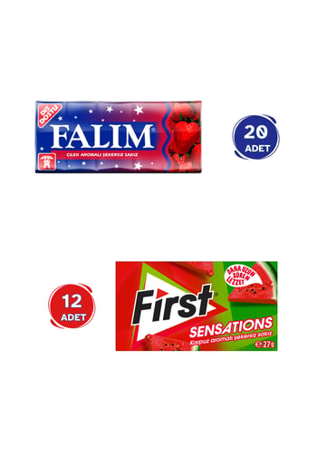 Falım Çilek Aromalı Sakız (5'li x 20 Adet)- First Sensations Karpuz Aromalı Sakız (27gr x 12 Adet) - Avantajlı Falım First Paketi