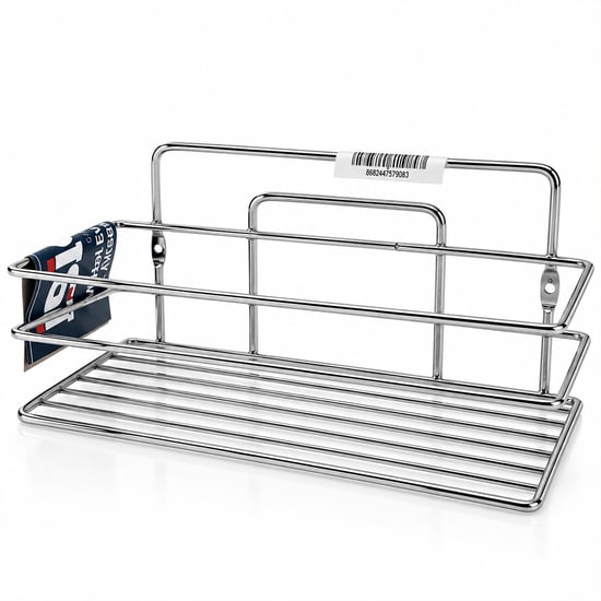 K13-102 ( Tek Katlı & Dikdörtgen ) ( Krom ) ( Metal ) Banyo Köşelik & Duşkabin Raf & Şampuanlık