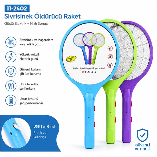 Gold Silver ( Renkli ) ( Raket Modeli ) Elektronik Sinek Öldürücü Cız Makine