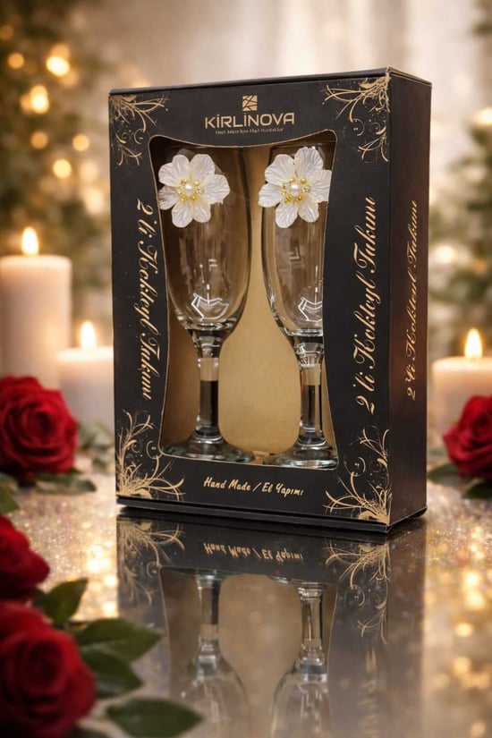 Kirlinova Çiçek Varaklı Kokteyl Kadehi 2’li – (kahve Yanı Su / Kokteyl Bardağı 190 Ml)