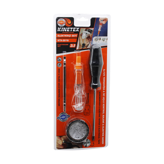 Kinetex Ktx-2818 ( 4pcs ) Tornavida & Çok Amaçlı Set ( Tornavida & Kontrol Kalem & 2in1 Uç & Elektrik Bant) ( Bandı )