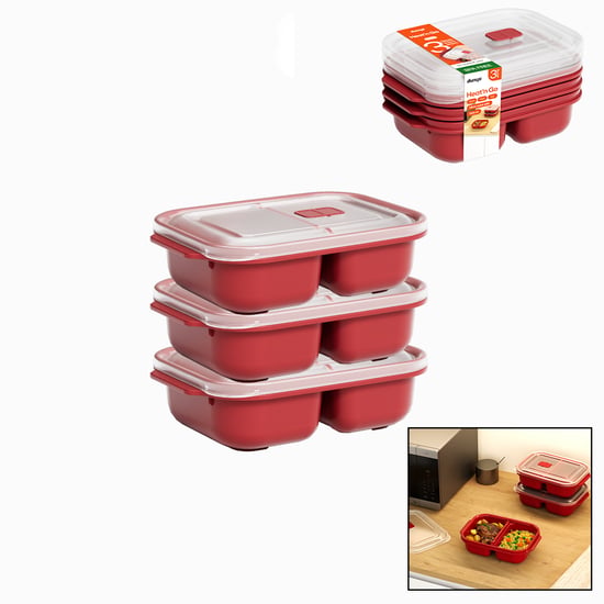 Dünya 31245-854 ( 3 Pcs ) Kırmızı Bölme Dikdörtgen Saklama Kabı Seti ( 1200ml )