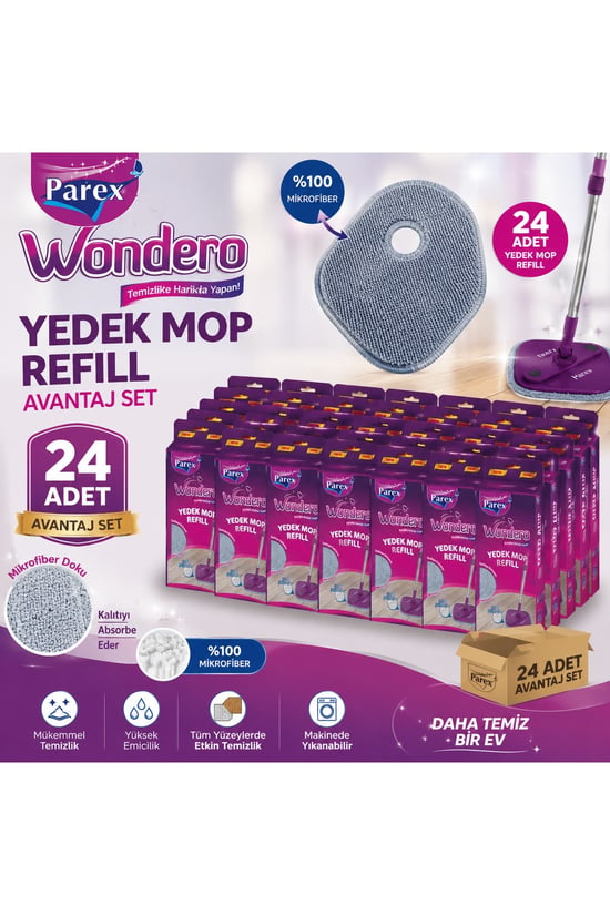 Parex Wondero Yedek Mop Refill 24 Adet Avantajlı Set %100 Mikrofiber