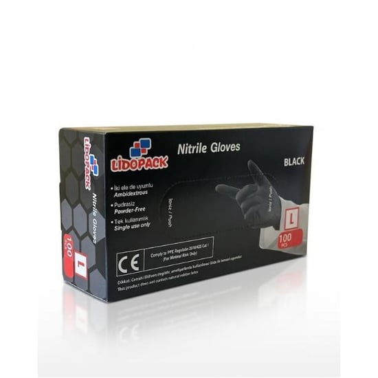 Lidopack Pudrasız Siyah Nitril (l) 100lü Eldiven