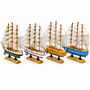 İ12-238 ( Küçük ) ( Uzunluk : 23cm & Genişlik : 23cm ) Masaüstü Dekoratif ( Ahşap ) Yelkenli Gemi Süs Eşyası