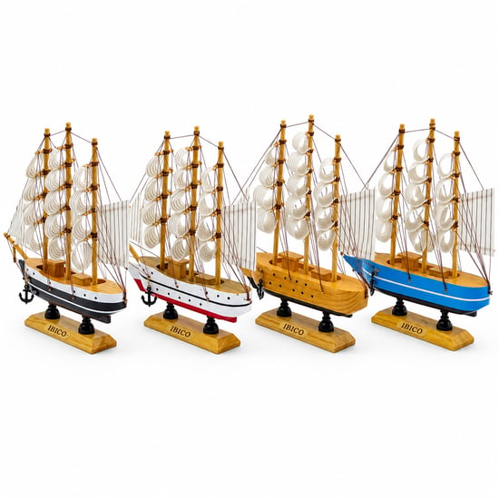 İ12-238 ( Küçük ) ( Uzunluk : 23cm & Genişlik : 23cm ) Masaüstü Dekoratif ( Ahşap ) Yelkenli Gemi Süs Eşyası