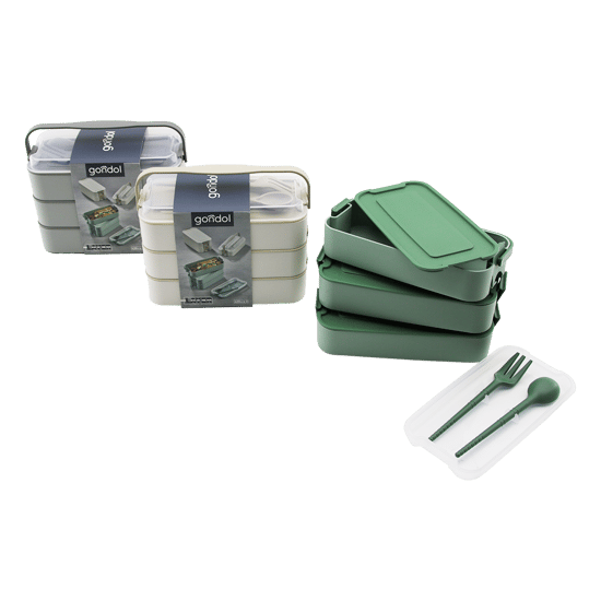 Gondol Layer G-770 Beslenme Kutusu ( 3 Katlı X 420ml & Çatal & Kaşık & Tekli Taşıma Kulp ) (renkli Plastik)