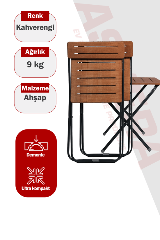Asvera New Payitaht 2+1 Set Krem Katlanır Masa Sandalye Balkon Takımı