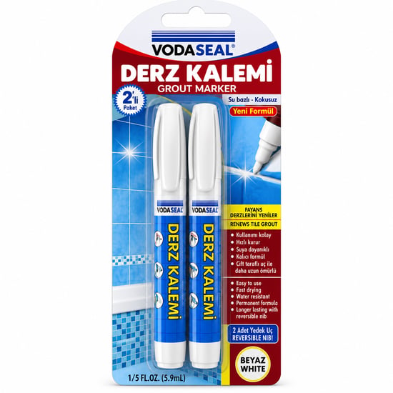 Vodaseal Astm D-4236 ( 2pcs ) Beyaz Derz Kalemi ( Su Bazlı & Kokusuz ) ( 2 Adet Yedek Uç )