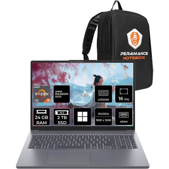 Lenovo Ideapad Slim 3 Ryzen 5 150 24GB Ram 2tb SSD 16" Fhd+ WIN11 Pro 83K80086TRP344 Notebook + Per4