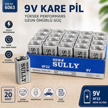 Hagiki 9 Volt Kare Pil