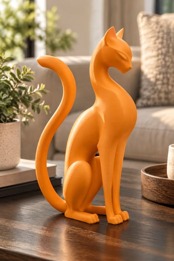 Kedi Anıtı Figürlü Dekoratif Biblo Turuncu