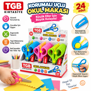 Tgb-1525 Okul Kırtasiye Makası Korumalı Renkli