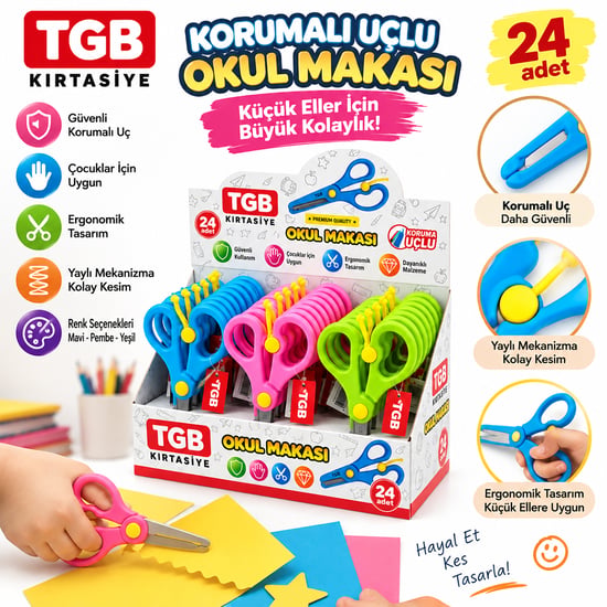 Tgb-1525 Okul Kırtasiye Makası Korumalı Renkli