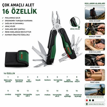 Bosch-1 600 A02 Z98 ( 529 ) Çok Amaçlı Pense Set Çantalı ( 16 Farklı Kullanım )