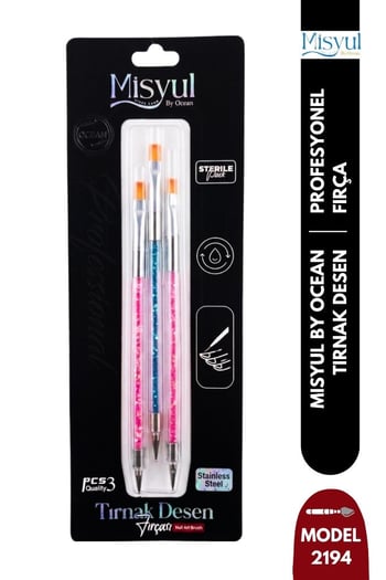 Misyul Tırnak Desen Fırçası 3'lü Simli Karışık Renk Mıs-2194