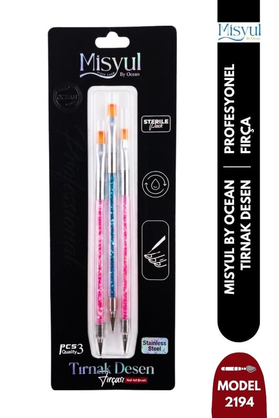 Misyul Tırnak Desen Fırçası 3'lü Simli Karışık Renk Mıs-2194